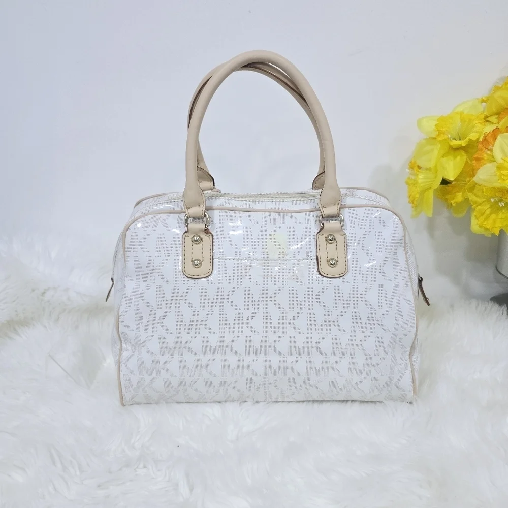 Michael Kors Beige and White Satchel Bag